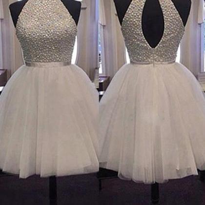 Luxurious Beaded High-neck Short Tulle Homecoming..