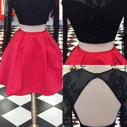 Generous Two Piece Backless Long Sleeves Short Red..
