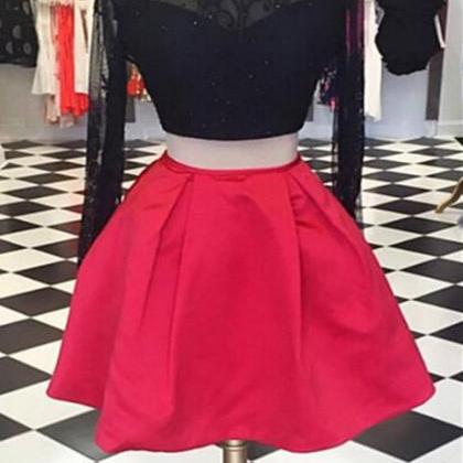 Generous Two Piece Backless Long Sleeves Short Red..