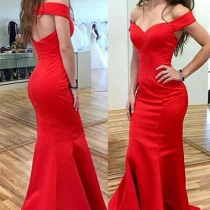 Red Mermaid Off-the-shoulder Sleeveless Prom Dress