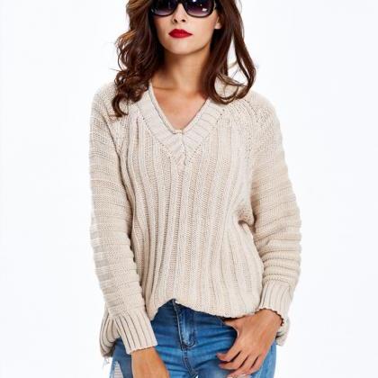 V-neck Sweater Pullover Sweater Pink Sweater Thin..