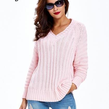 V-neck Sweater Pullover Sweater Pink Sweater Thin..