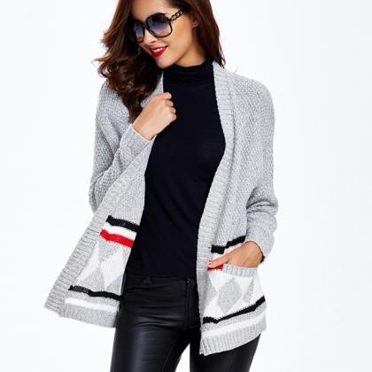 Geometric Sweater Grey Sweater Bat Long Sleeves..