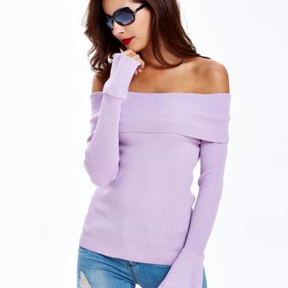 Off Shoulder Sweater White Sweater Slim Fit..