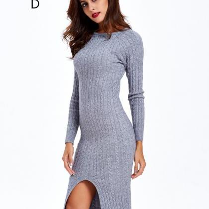 Red Knitted Sweater Bodycon Knee Length Dress..