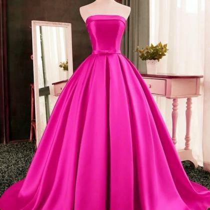 Chic Strapless A Line Fuchsia/red Satin Formal..