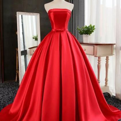 Chic Strapless A Line Fuchsia/red Satin Formal..