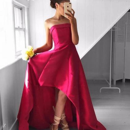 Chic Strapless High-Low Rose Pink Prom Dress Ruched on Luulla
