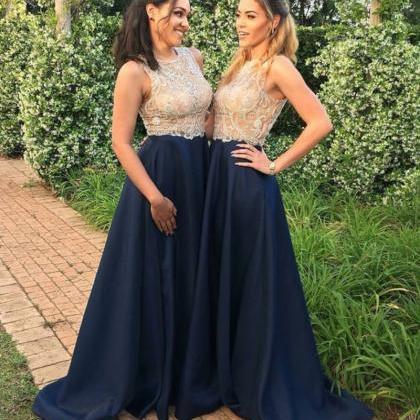 Modern A Line Navy Blue Beaded Lace Prom/evening..