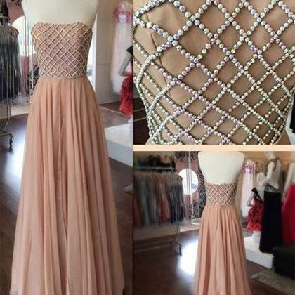 Vintage A Line Strapless Women Beaded Dirty Pink..