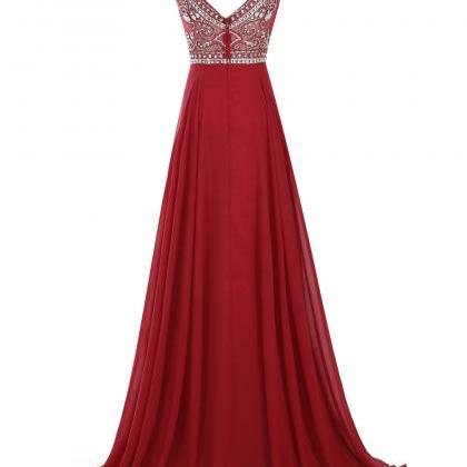 Beautiful A Line Scoop Long Women Red Chiffon Prom..