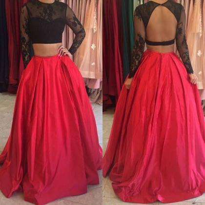 Fashion Two Piece Long Sleeves Open Back Black..
