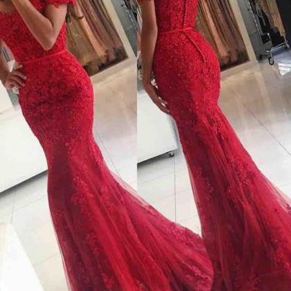 Chic Mermaid Off The Shoulder Women Red Lace..