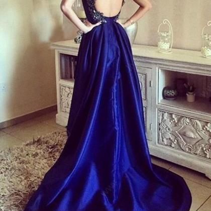 Beautiful High Low Straps Backless Long Royal Blue..