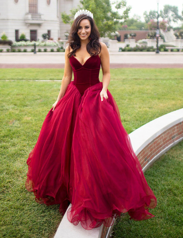 Stunning A Line Strapless Sweetheart Long Burgundy Tulle Prom/evening/formal Dresses
