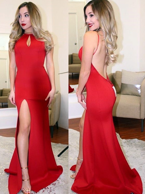 red backless cocktail dress