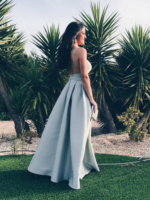 Classy A Line Spaghetti Straps Pleated Chiffon Long Prom Dress, Evening Dress