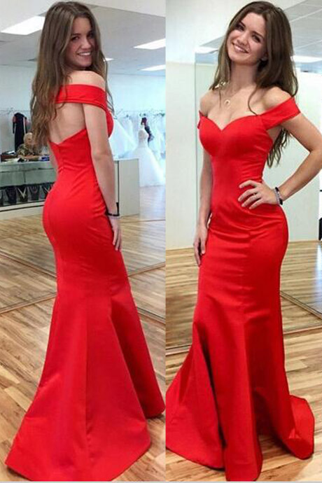 Red Mermaid Off-the-shoulder Sleeveless Prom Dress