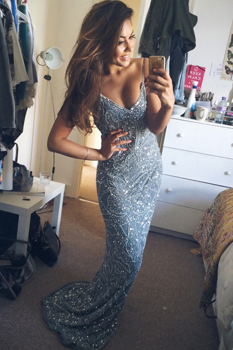 Gorgeous Mermaid Spaghetti Straps Backless Beaded Long Prom Dress