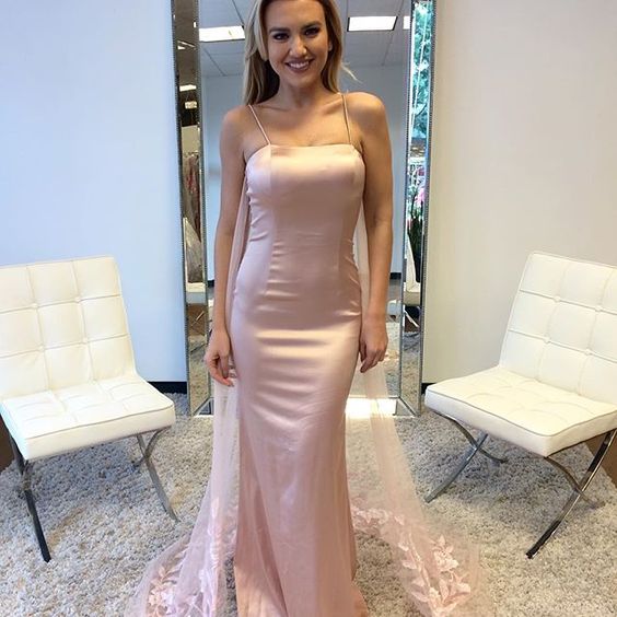 Elegant Mermaid Strapless Dirty Pink Satin Evening/formal Dresses With Beading/appliques