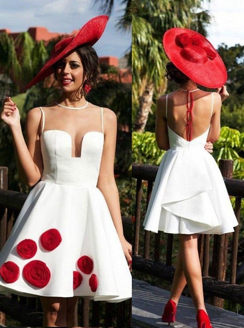 Sexy Illusion Back Short White Homecoming Dress With Ruffles Patchwork