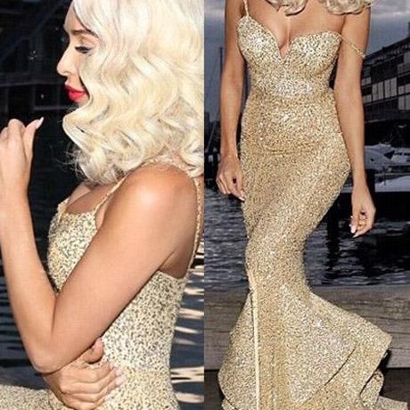 Butter Yellow Spaghetti Strap Mermaid Gown with Gold Floral Embroidery Prom Dress