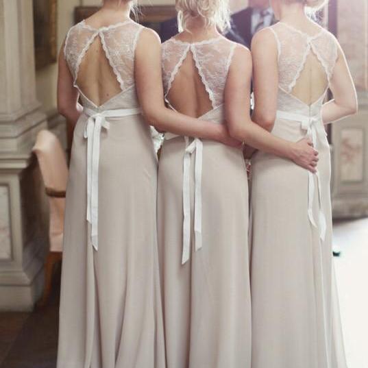 Elegant Long Chiffon Open Back Sash Lace Top Bridesmaid Dress On Luulla 6148